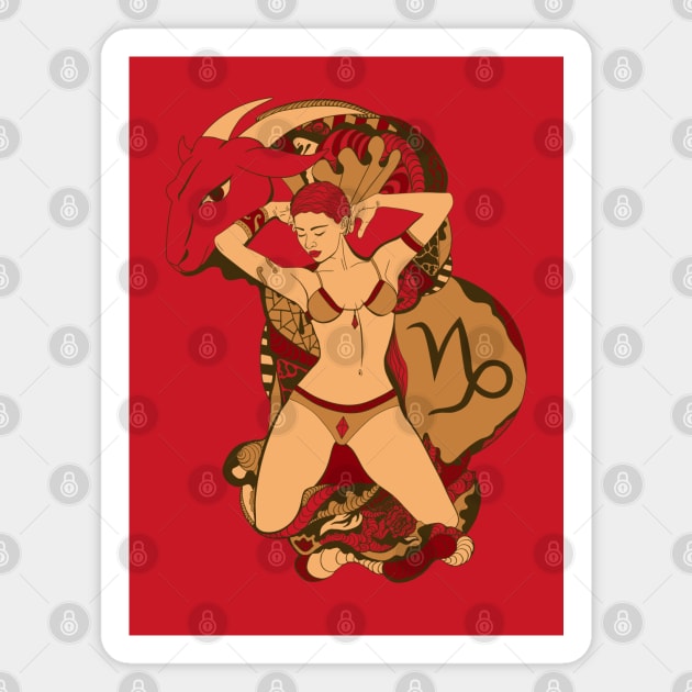 Red and Cream Capricorn Beauty Magnet by kenallouis